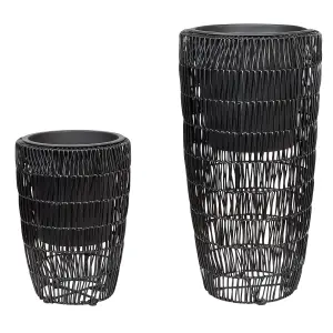 Set of 2 Plant Pots CHELONE PE Rattan Black