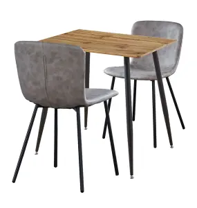 Hallowood Furniture Cullompton Small 80cm Rectangular Dining Table with 2 Grey Leather Effect Chairs