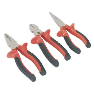 Sealey Pliers Set 3 Pcs Combi Long Nose and Side Cutter Anti-Slip Guard AK8521