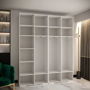 Manhattan III Elegant Spacious Hinged Door Wardrobe W2000mm H2370mm D470mm - Sleek White, 4 Doors, 20 Shelves