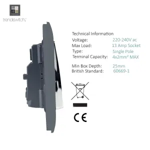 Trendiswitch Warm Grey 2 Gang 13 Amp Switched Socket