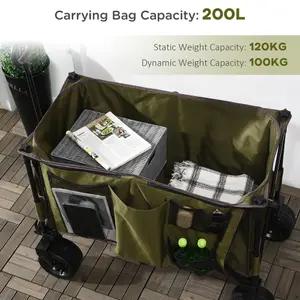 Outsunny Folding Wagon Garten Cart Collapsible Camping Trolley on Wheels, Green