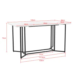 Unique Metal Frame Rectangular Dining Table in Modern Marble Pattern Kitchen Table with Adjustable Feet, White/Black