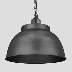 Industville Brooklyn Dome Pendant, 17 Inch, Pewter, Pewter Chain Holder