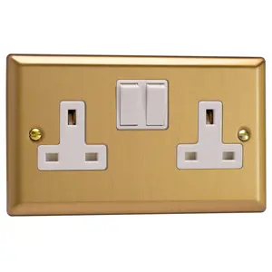 Varilight 2-Gang 13A Double Pole Switched Socket Brushed Brass