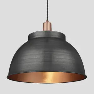 Industville Sleek Dome Pendant, 17 Inch, Pewter & Copper, Copper Holder