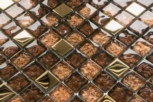 Glass mosaic on mesh for bathroom or kitchen 300mm x 300mm - Gold brown