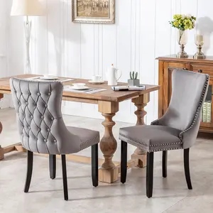 Set of 2 Lux Wing Back Velvet Kitchen Dining Chairs Bedroom Chairs Grey