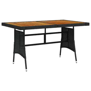 Berkfield Garden Table Black 130x70x72 cm Poly Rattan & Solid Acacia Wood