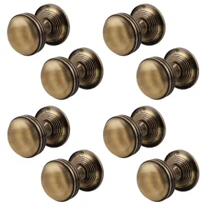 AFIT Lined Door Knobs Antique Brass - 4 Pairs of Mortice Knobs (55mm) for Internal Doors