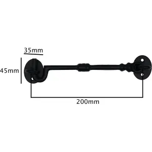 EAI Cabin Hook Iron Strong Hold Back Gate or Door Hook Barrel Style Cast Iron - 200mm - Black