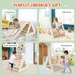 Costway 4-in-1 Triangle Climbing Set Wooden Toddler Climber with Ramp Sliding Board