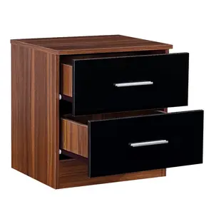 Eva 2 Drawer Bedside Table Walnut/Gloss Black