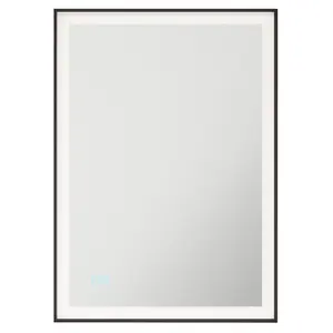 500 x 700mm IP44 MATT BLACK LED Bathroom Mirror & Demister Tunable White Border