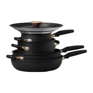 Meyer Accent Black Round Induction Suitable Dishwasher Safe Essential Cookware Set Pack of 6