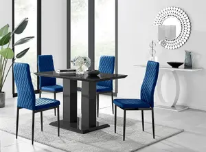 Furniturebox Imperia 4 Modern Black High Gloss Dining Table and 4 Navy Velvet Milan Black Leg Chairs