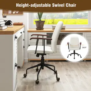 Costway Velvet Leisure Chair Adjustable Swivel Home Office Chair Rolling Computer Chair Beige