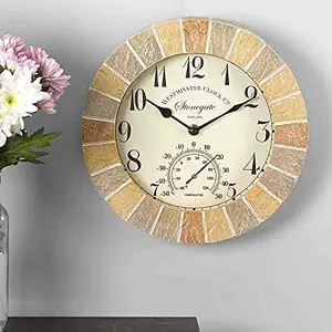 Stonegate Garden Wall Clock & Thermometer Resin Indoor Outdoor Home Decor