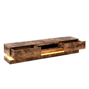 Step Wooden TV Stand In Rustic Oak With LED Lighting