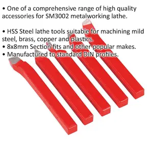 5 Piece HSS Cutter Tool Set for ys08845 Lathe - 8 x 8mm Precision Tools