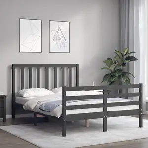 Berkfield Bed Frame with Headboard Grey Double Solid Wood