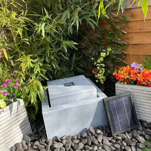 Zinc Cube Modern Metal Solar Water Feature