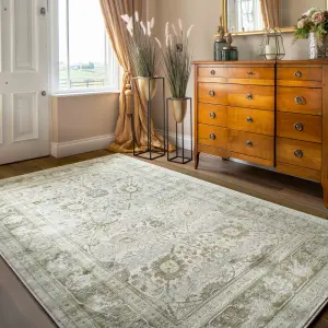 Green Vintage Distressed Bedroom Living Area Rug 190x280cm