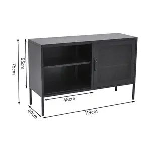 Black Freestanding Metal File Cabinet Tv Stand Side Cabinet with Open Shelves 119 x 76 cm