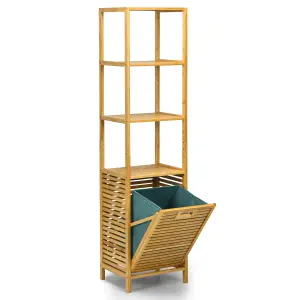 Costway 3-Tier Bamboo Bathroom Tilt-out Laundry Hamper Storage Organise w/Laundry Basket