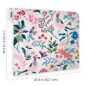 Joules Multicolour Bird & floral Smooth Wallpaper Sample