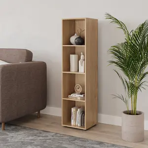 URBNLIVING 120cm Height Oak 4-Cube Shelving Unit - Tall