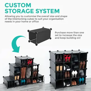 LIVIVO Multi-Purpose 16-Section Interlocking Cube Shoe Rack Organiser with Back Panels - Holder with Space for 16 Pairs of Shoes