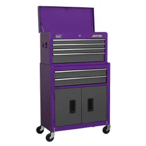 Sealey Topchest Rollcab Combo 6 Drawers Purple/Grey 128Pc Tool Kit AP2200COMBOCP