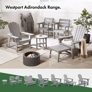 VonHaus Grey Folding Adirondack Chair, Foldable Fire Pit Chair for Garden, Waterproof HDPE Slatted Firepit & Garden Chair