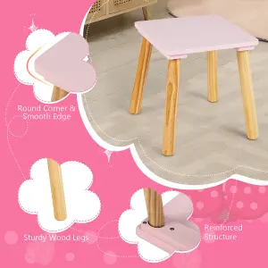 Costway 2-in-1 Kids Vanity Set Children Wooden Vanity Set w/ Stool Mirror & Drawer