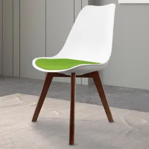 Soho White & Green Plastic Dining Chair with Squared Dark Wood Legs