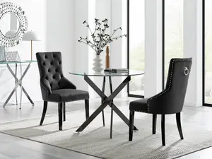 Furniturebox UK Novara 100cm Round Black Leg Dining Table & 2 Black Belgravia Black Leg Chairs