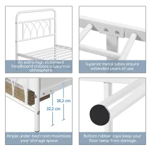 Yaheetech White 3ft Single Metal Bed Frame with Petal Accented Headboard and Footboard