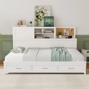 COSTWAY Wooden Sofa Bed Frame with 3 Drawers Single/Double Size Guest Bed