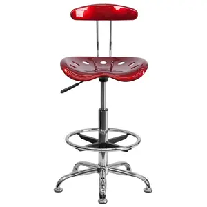 Vibrant Chrome Drafting Stool with Tractor Seat Wine Red