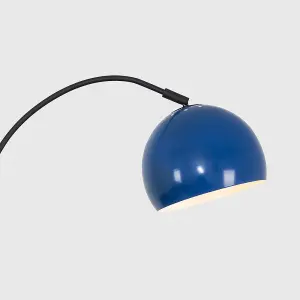 ValueLights Designer Style Dark Grey Curved Stem Floor Lamp With Navy Blue Dome Shade Complete With 6w LED GLS Bulb In Warm White