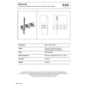 RAK Amalfi Thermostatic Concealed Dual Outlet Shower Valve with Handset - Matt Black