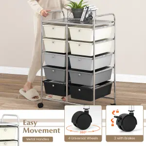 Costway 10 Drawers Storage Trolley Mobile Rolling Utility Cart Home Office Organizer