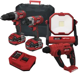 Lumberjack Cordless 20V Combi Drill Impact Driver Work Light & SDS Drill with 4A Batteries & Fast Charger