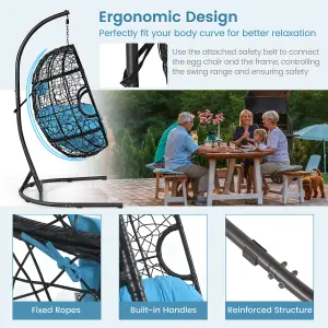 Costway Rattan Egg Swing Chair w/ Stand Indoor Outdoor Hanging Basket Chair