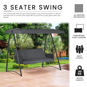 Hollywood Rattan Garden Canopy 3 Seater Swing Bench Anthracite Grey 7'x6'