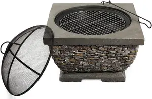 Homeology Fireology TONTERIA Prestigious Garden Fire Pit Brazier and Barbecue with Eco-Stone Finish