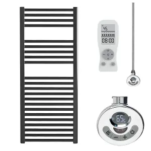 Bray Thermostatic Electric Heated Towel Rail With Timer, Black - W500 x H1000 mm