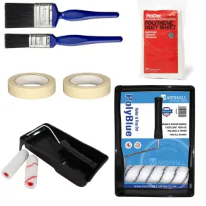 Painting & Decorating Kit Set Of Roller Tray Paint Brush Masking Tape Dust Cover