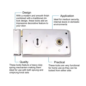 EAI Rim Sashlock Surface Mounted Lock - 140 x 85mm - Polished Chrome